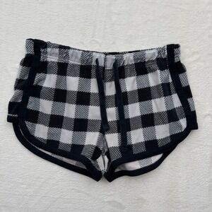 Aeropostale Pajama‎ Shorts Womens S Black White Buffalo Plaid Fleece Drawstring